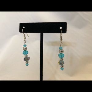 Handmade blue glass bead earrings